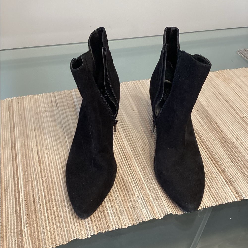 Women's Black Suede Pointed Ankle Booties with Side Zip